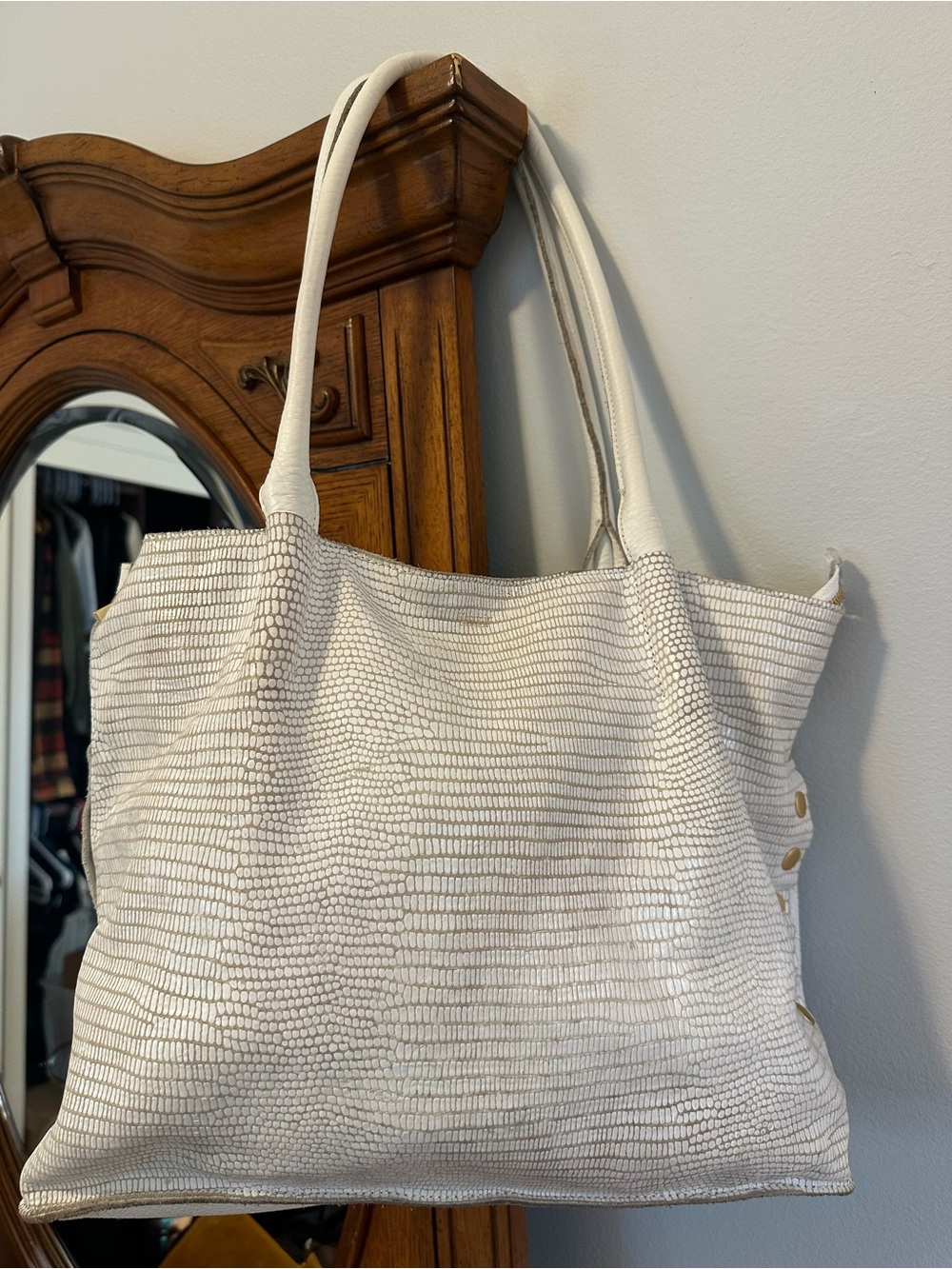 Hammitt White Textured Reptile-Effect Tote